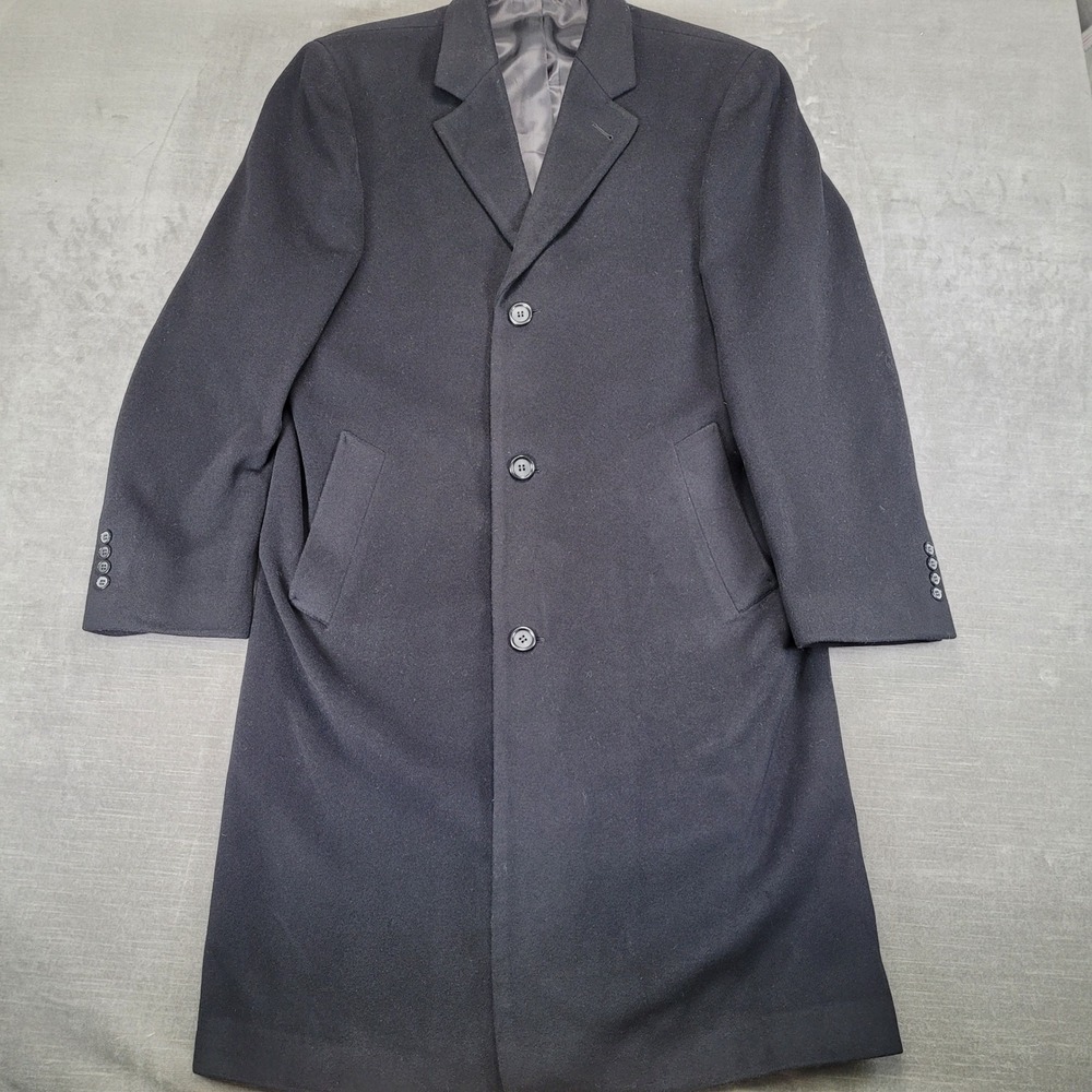 Saddlebred Mens Wool Blend Single Breasted Long Overcoat 40R‎ Black